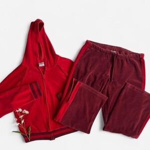 Vintage Y2K red & burgundy velour tracksuit